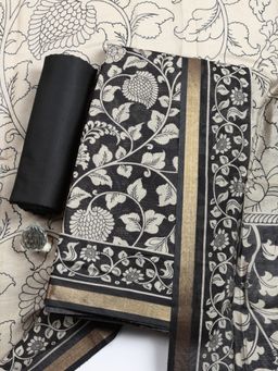MEENA BAZAAR - Black Floral Cotton Unstitched Kurta with Pant and Dupatta