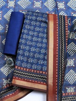 MEENA BAZAAR - Blue Floral Cotton Unstitched Kurta with Pant and Dupatta