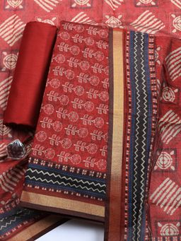 MEENA BAZAAR - Maroon Floral Cotton Unstitched Kurta with Pant and Dupatta