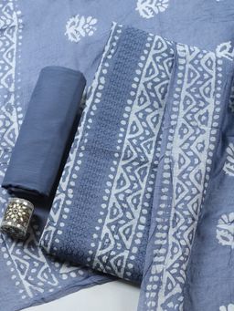 MEENA BAZAAR - Grey Floral Cotton Unstitched Kurta with Pant and Dupatta