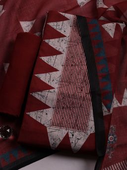 MEENA BAZAAR - Maroon Geometric Cotton Unstitched Kurta with Pant and Dupatta