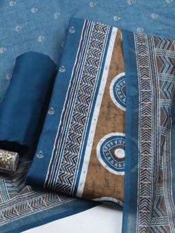 MEENA BAZAAR - Blue Floral Cotton Unstitched Kurta with Pant and Dupatta