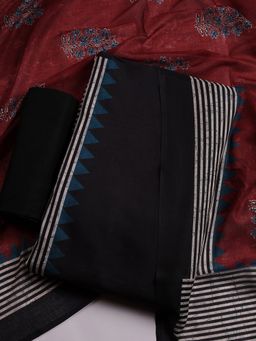 MEENA BAZAAR - Black Floral Cotton Unstitched Kurta with Pant and Dupatta