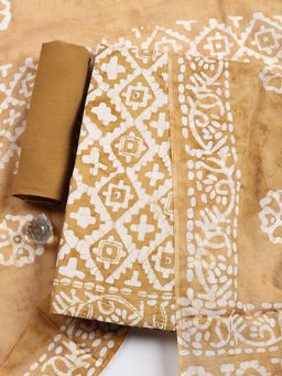 MEENA BAZAAR - Beige Geometric Cotton Unstitched Kurta with Pant and Dupatta