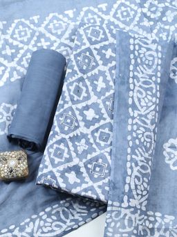 MEENA BAZAAR - Grey Geometric Cotton Unstitched Kurta with Pant and Dupatta