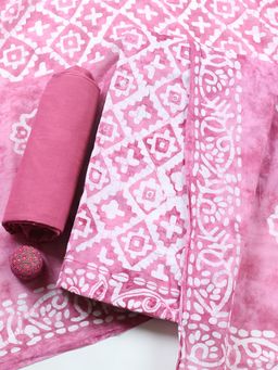 MEENA BAZAAR - Pink Geometric Cotton Unstitched Kurta with Pant and Dupatta