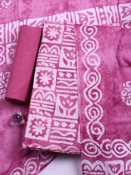 MEENA BAZAAR - Pink Floral Cotton Unstitched Kurta with Pant and Dupatta