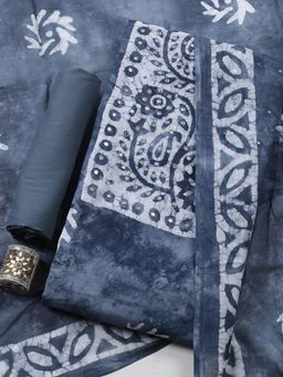 MEENA BAZAAR - Grey Embroidered Cotton Unstitched Kurta with Pant and Dupatta