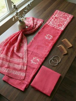 MEENA BAZAAR - Pink Embroidered Cotton Unstitched Kurta with Pant and Dupatta