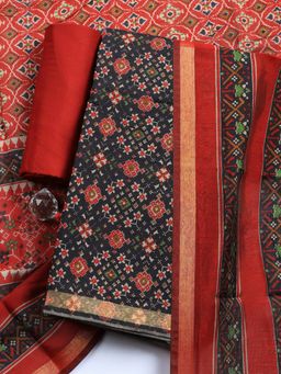 MEENA BAZAAR - Black Floral Cotton Unstitched Kurta with Pant and Dupatta