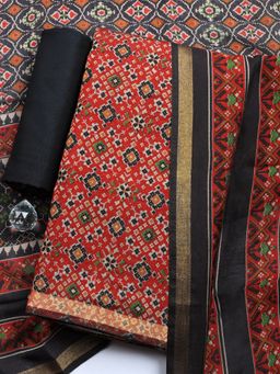MEENA BAZAAR - Maroon Floral Cotton Unstitched Kurta with Pant and Dupatta
