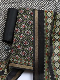 MEENA BAZAAR - Black Geometric Cotton Unstitched Kurta with Pant and Dupatta