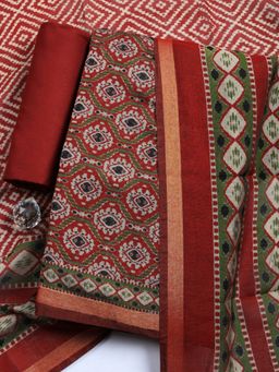 MEENA BAZAAR - Maroon Geometric Cotton Unstitched Kurta with Pant and Dupatta