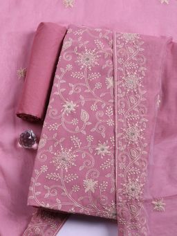 MEENA BAZAAR - Pink Embroidered Cotton Unstitched Kurta with Pant and Dupatta