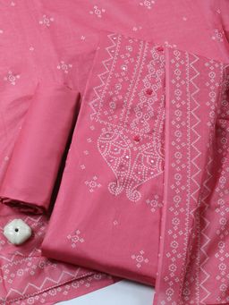 MEENA BAZAAR - Pink Embroidered Cotton Unstitched Kurta with Pant and Dupatta