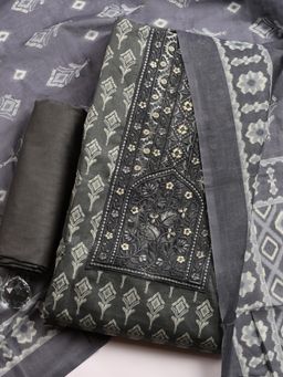 MEENA BAZAAR - Grey Printed Cotton Unstitched Kurta with Pant and Dupatta
