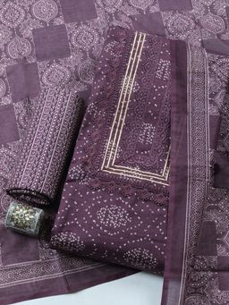 MEENA BAZAAR - Lavender Printed Cotton Unstitched Kurta with Pant and Dupatta