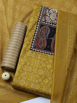 MEENA BAZAAR - Mustard Floral Cotton Unstitched Kurta with Pant and Dupatta