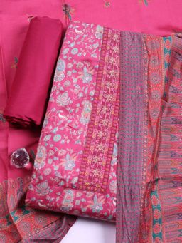 MEENA BAZAAR - Pink Paisley Cotton Unstitched Kurta with Pant and Dupatta