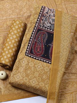 MEENA BAZAAR - Mustard Paisley Cotton Unstitched Kurta with Pant and Dupatta