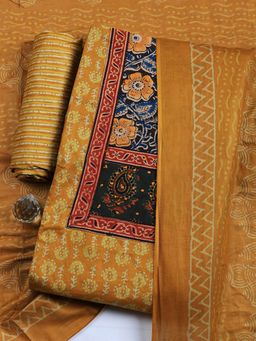 MEENA BAZAAR - Mustard Floral Cotton Unstitched Kurta with Pant and Dupatta