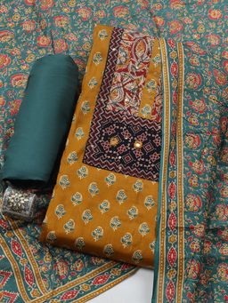 MEENA BAZAAR - Mustard Floral Cotton Unstitched Kurta with Pant and Dupatta