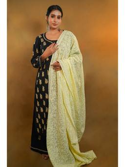 Shwet Heritage - Yellow Hand Embroidered Chikankari Dupatta