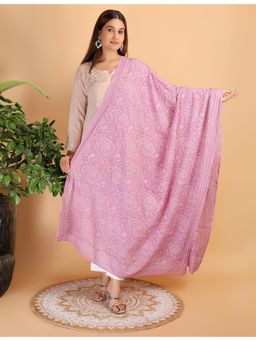 Shwet Heritage - Pastel Hues Pink Chikankari Cotton Dupatta