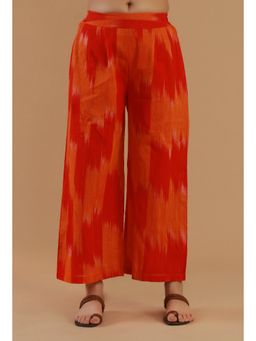 Tjori - Orange Cotton Abstract Pant