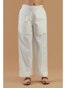 Tjori - White Cotton Solid Pant