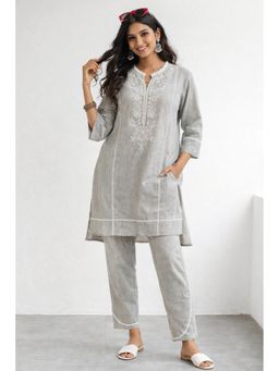 WE'AVE BY SHUBHKARI - Grey Cotton Embroidered Kurta with Pant