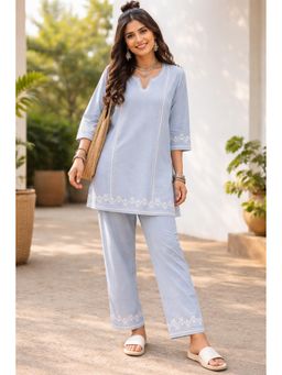 WE'AVE BY SHUBHKARI - Blue Cotton Embroidered Kurta with Pant