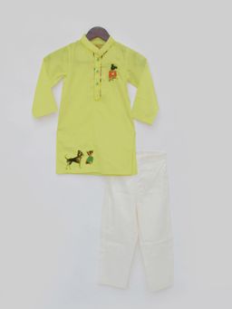 Fayon Kids - Yellow Silk Kurta And Pant