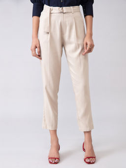 Twenty Dresses by Nykaa Fashion - Work Beige Solid Cropped Pants