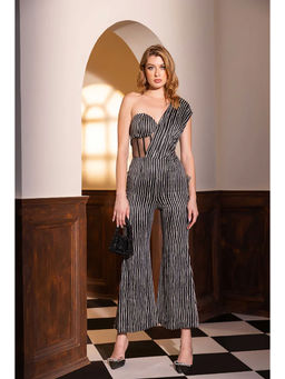 Kayjay by Kritika Jain - One Shoulder Sleeveless Striper Jumpsuit