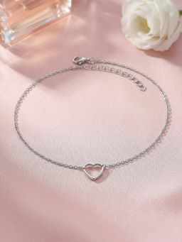 Ornate Jewels - 925 Silver Love Heart Adjustable Anklet For Women & Girls