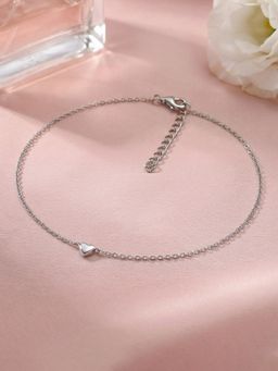 Ornate Jewels - 925 Silver Heart Plain Anklet for Women and Girls (One Size)