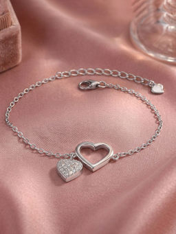 Ornate Jewels - 925 Silver American Diamond Charming Heart Bracelet For Women & Girls (One Size)