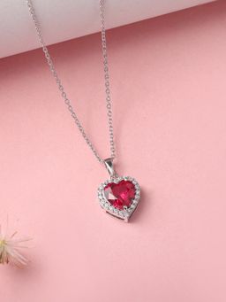 Ornate Jewels - 925 Silver 3 Carat Red Ruby Heart Shape Pendant With Chain For Women & Girls (One Size)