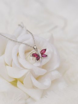 Ornate Jewels - 925 Silver Marquise Red Ruby Butterfly Pendant With Chain For Women & Girls (One Size)