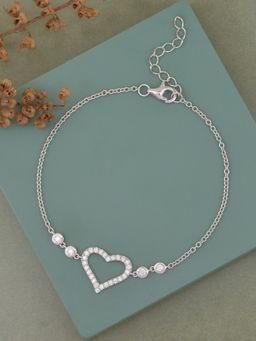 Ornate Jewels - 925 Silver American Diamond Love Heart Bracelet For Women & Girls