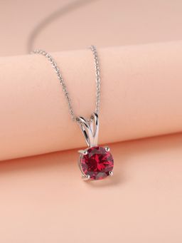 Ornate Jewels - 925 Silver 2 Carat Red Ruby Solitaire Pendant With Chain For Women & Girls (Adjustable)