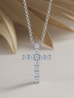 Ornate Jewels - 925 Silver Round American Diamond Cross Necklace For Women & Girls (Adjustable)