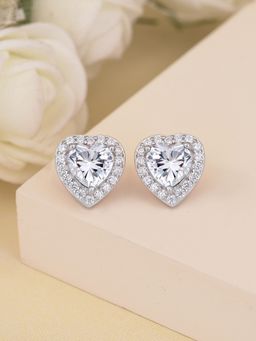 Ornate Jewels - 925 Silver American Diamond Heart Shaped Stud Earring For Women & Girls (Adjustable)