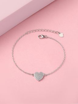 Ornate Jewels - 925 Silver American Diamond Sparkles Heart Adjustable Bracelet For Women & Girls (One Size)