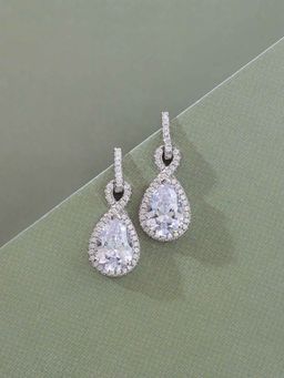 Ornate Jewels - 925 Silver Pear American Diamond Infinity Dangle Earring For Women & Girls (One Size)