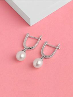 Ornate Jewels - 925 Silver 9 MM Pearl Dainty Dangler Earring for Women and Girls (One Size)