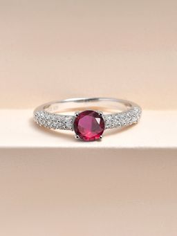 Ornate Jewels - 925 Silver 1 Carat Round Red Ruby Solitaire Sparkly Ring For Women & Girls