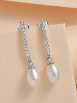 Ornate Jewels - 925 Silver 7.5 MM Pearl Dangler Daily Wear Earring for Women & Girls