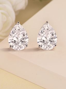 Ornate Jewels - 925 Silver 1 Carat Pear Shape American Diamond Stud Earring for Women & Girls